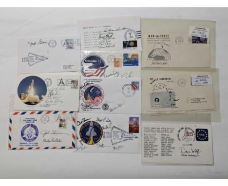 A small collection of first day covers relating to US space missions, most signed, to include the signatures of Dave Wolf, Da