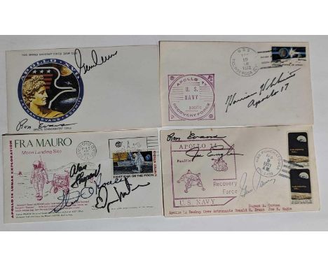 A first day cover commemorating the Apollo 14 mission, postmarked 5th February 1971 AM Kennedy Space Center FL, bearing signa