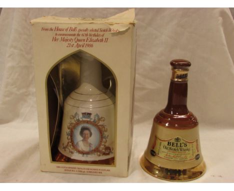 House of Bell's specially selected Scotch whisky Wade porcelain decanter to commemorate the 60th Birthday of Her Majesty Quee