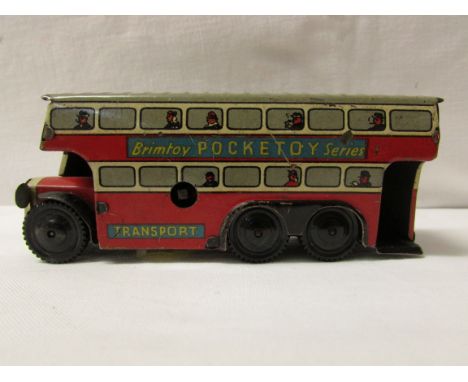 Brimtoy Pocketoy Series clockwork tin plate model double decker bus, length 10cm