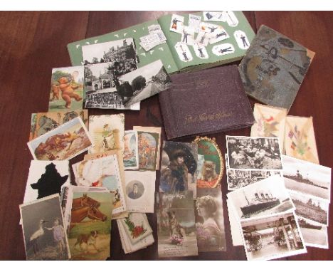EARLY / MID 20TH CENTURY POSTCARDS AND EPHEMERA - two postcard albums and contents (about 100 cards, greetings, sentimental, 
