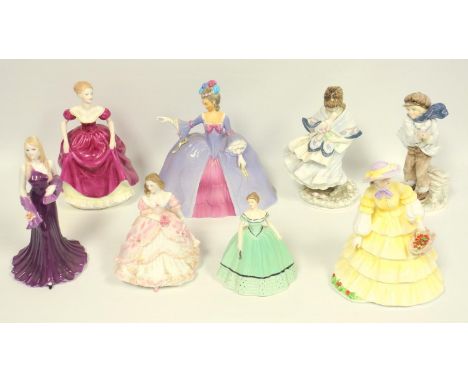 Coalport Figure Marianne the Minuet, The Boy, Visiting Day, Strawberry Fayre and others, Royal Worcester Bridesmaid figure, a