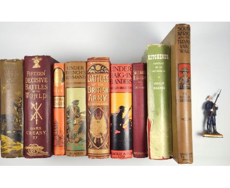 A group of military books with decorative bindings, Battles of The British Army, South Africa and the Transvaal war, Under Ha