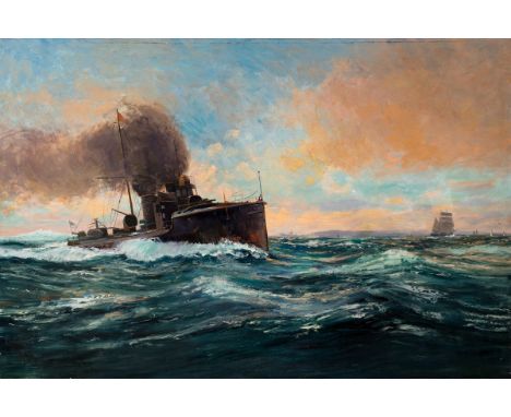 FRANCISCO HERNÁNDEZ MONJÓ (Mahón, Menorca, 1862 - Barcelona, 1937)."Naval scene".Oil on canvas.It has slight restorations.Sig