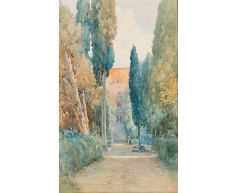 JOSÉ VILLEGAS CORDERO (Seville, 1848 - Madrid, 1921)."Villa d' Este".Watercolour on paper.Attached certificate issued by Don 