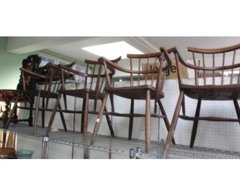 FOUR DOUBLE STICK BACK ARMCHAIRS with solid seats 
