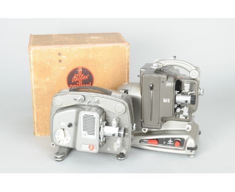 Two Paillard Bolex 8mm Cine Projectors, a Bolex M8R projector, serial no. 441549, year 1958, with a Paillard-Bolex Hi-Fi 20mm