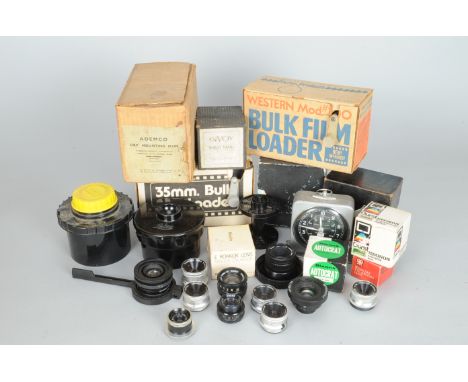 Darkroom Equipment, including an EL-Nikkor 50mm f/4, Minolta 50mm f/4.5 (4) lenses, other lenses, tanks, timer and other item