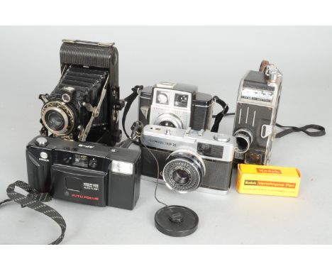 Various Cameras, including an Olympus Trip, Minolta compact, Paillard Bolex C8, Chinon 213 XL cine cameras and Ensign-Selfix 