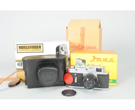 A Zorki 4K 35mm Rangefinder Camera, serial no. 74714501, body VG, shutter working, a Jupiter-8 50mm f/2 lens, VG, maker's ERC