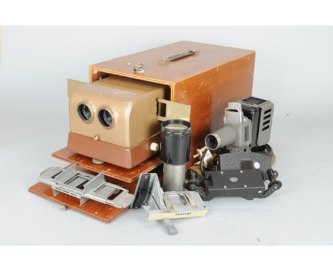 A Hawk Mk V Stereo Slide and Other Projectors, with Wray 85mm f/2.8 lenses, complete, in box, a Wray 6¼'' 158mm projector len