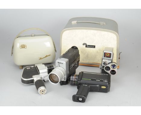 8mm Cine Cameras and Projectors, comprising a Nikon 8X Super Zoom Super 8 camera, a Cinerex 418 Super 8 camera, a Carena Vari