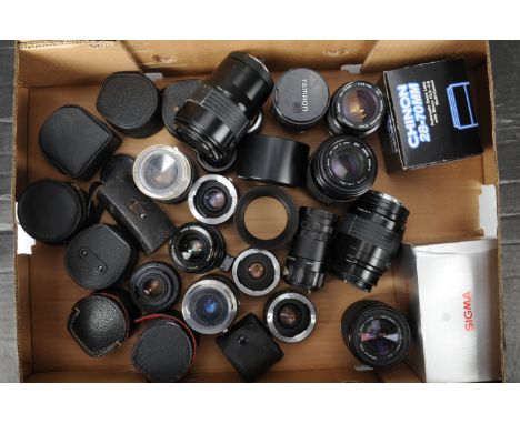 A Tray of Zoom Lenses and Tele Converters, including Sigma 70-210mm f/4-5.6 AF-K (3), Sigma 70-210mm f/4-5.6 UC zoom (2), oth