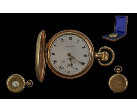 The Angus - Signed Gold Plated Demi-Hunter Keyless Pocket Watch. Features White Enamel Dial, Jewelled Movement, Subsidiary Di