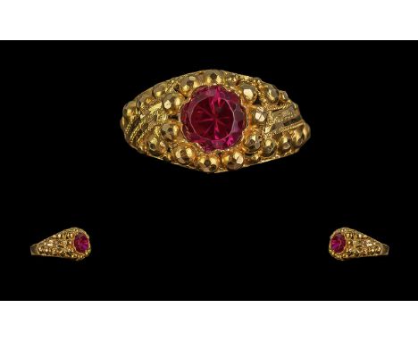 22 Carat Gold Superb Quality Hand Made Single Stone Ruby Set Ring marked 22 carat gold to interior of shank. The faceted ruby