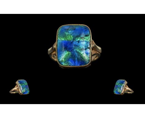 18ct Gold Excellent Quality Single Blue/Green Enamel Stone Set Impressive ring marked 18ct to interior of shank superb rich c