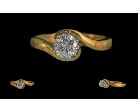 Ladies - Excellent Quality 18ct Gold Single Stone Diamond Set Ring. Full Hallmark to Interior of Shank. The Round Brilliant C