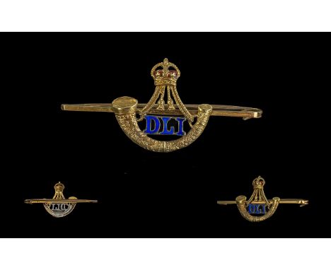 Gold Durham Light Infantry Sweetheart Brooch, stamped 9ct.