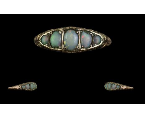 Edwardian Period 1902 - 1910 Attractive 9ct Gold 5 Stone Opal Set Ring, Gallery Setting. Full Hallmark for Chester 1904 to In