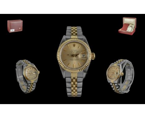 Rolex Ladies 18ct Gold - Steel Oyster Perpetual Datejust Wrist Watch, Ref 69173. c1990. Complete With Rolex Box,  Chronometer