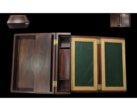 Inlaid Mahogany Writing Slope, green tooled interior, pen recess and inkwell space. Drawer to front, brass fittings.  Measure