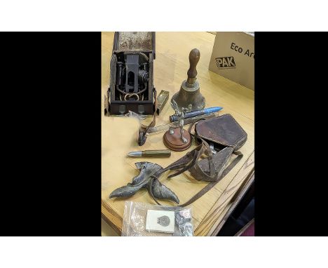 Collection of RAF Memorabilia, including a Bubble Sextant Mk XI, Bomb Site, large bell, ,coins, an Eagle car mascot, assorted