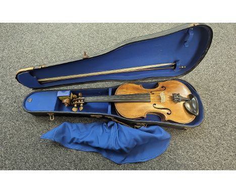 Violin in Fitted Case, with bow, measures 14'', overall 23''.