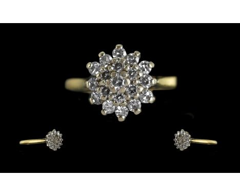 Ladies 18ct Gold Diamond Set Cluster Ring. Full Hallmark to Interior of Shank. The Diamonds of Good Colour / Clarity. Est Dia