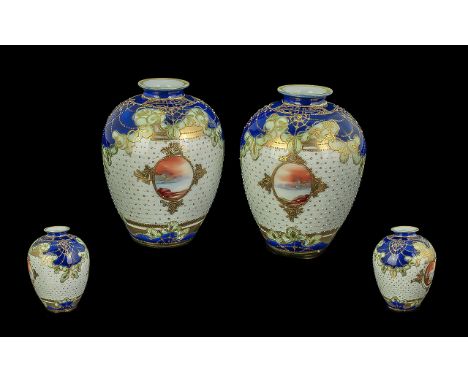 Noritake Fine Pair of Hand Decorated Ovoid Shaped Vases with Superb Overlaid Decoration to Both Vases - Please Confirm with P