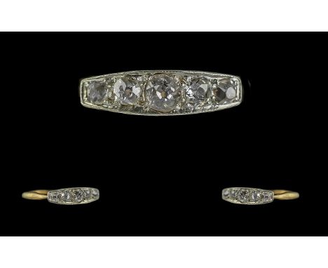 Edwardian Period 1902 - 1910 18ct Gold Attractive 5 Stone Diamond Set Ring. Marked 18ct to Interior of Shank. The Five Pave S