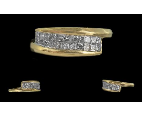 18ct Gold Attractive Contemporary Designed Diamond Set Dress Ring. Full Hallmark to Interior of Shank. The Well Matched Princ