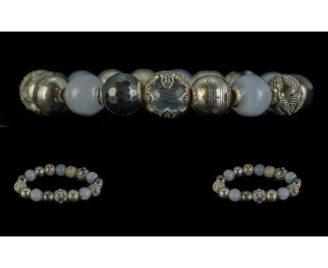 Thomas Sabo Beaded Bracelet, with glass and quartz beads, some overlaid with decorative white metal overlays.  Attractive ite
