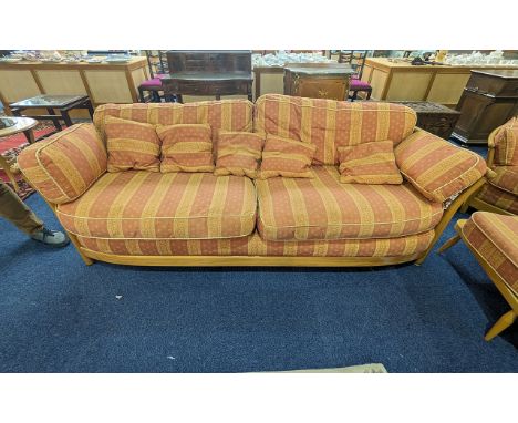 Ercol Blonde Renaissance 3 Piece Suite, High back, turned supports and slat back all round.  Comprises two large armchairs, a