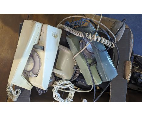 Two Vintage Traditional Telephones, one black and one beige, together with two Trimphone  2/722F which were introduced in May