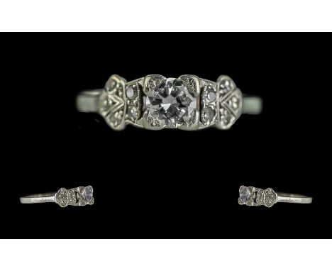 Edwardian Period 1902 - 1910 Well Designed Diamond Set Ring, In 18ct Gold and Platinum. Marked to Interior of Shank. The Cent