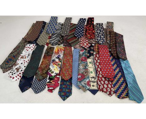 A quantity of mainly silk men's ties including Liberty, Balmain, Elaine Rippon, Kurt Geiger, Gianni Versace, Fendi, Guy Laroc