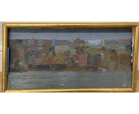 † BRIAN GARDINER; impasto oil on board, 'Town and River', label verso inscribed 'Brian R Gardiner, C/O College of Art, Newpor