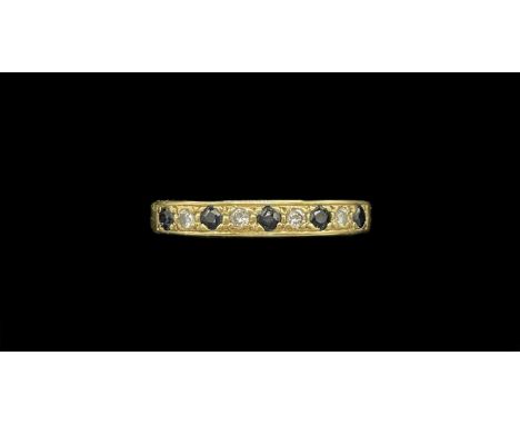 An 18ct yellow gold sapphire and diamond half eternity ring, size N 1/2, approx 2.57g.