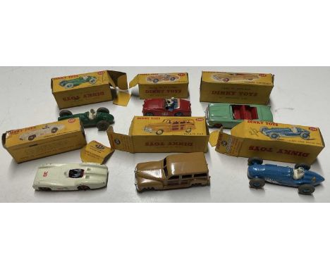 DINKY; cars comprising 230 Talbot, 233 Cooper, 111 TR2, 237 Mercedes racing car, 344 Estate car and 132 Packard, all with ori