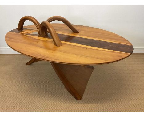 † JOHN BARNARD; a rare yew wood table, 'The Diana Willow Table', with organic base 'growing' through the top surface before r