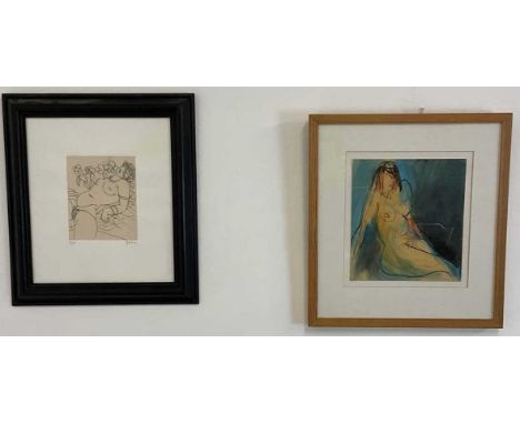 † SIMON POOLEY (born 1955); oil, graphite and crayon, 'Smiling', a seated nude woman, signed and dated 96 to the bottom right