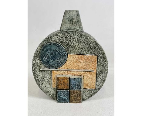 TROIKA; a large cylindrical lamp base decorated by Penny Black, painted marks to base, height 26.25cm.