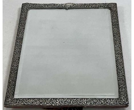 A late Victorian hallmarked silver framed easel back dressing table mirror, with bevelled plate, Birmingham 1898, 41.5 x 29cm