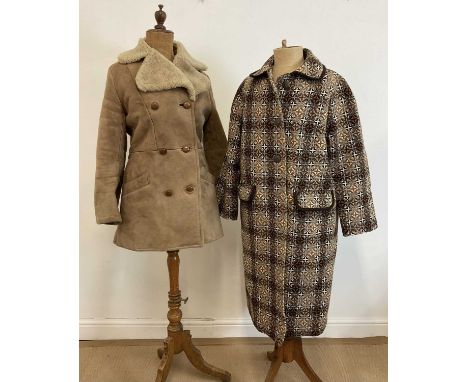 A vintage tapestry Welsh tweed coat and a lady's sheepskin coat.
