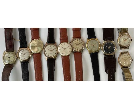 A group of ten gentleman's 1960s vintage wristwatches including Joko, Timex, Winco etc, all with gold plated cases (10).