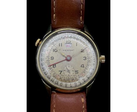 PIERPONT; a vintage gentleman's gold plated and stainless steel triple date wristwatch, with date and day of the week outer d