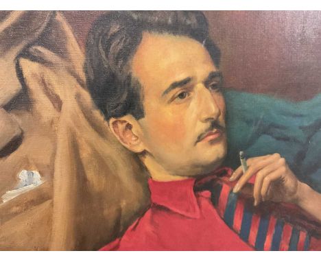UNATTRIBUTED (MID-20TH CENTURY ENGLISH SCHOOL); oil on canvas, portrait of Jon Godfrey the first husband of Joan Miller, unsi