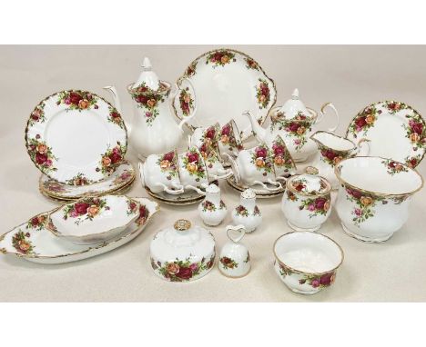 ROYAL ALBERT; a quantity of 'Old Country Roses' pattern items, including a coffee pot, tea pot, cups and saucers, tea plates 