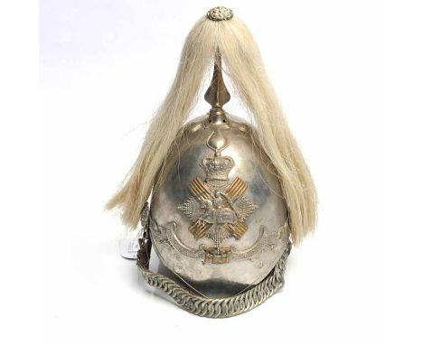 1871 PATTERN NICKEL PLATED HELMET TO A TROOPER OF THE FIFE LIGHT HORSE
the skull applied with a brass and white metal helmet 