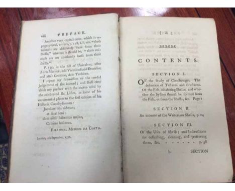 ELEMENTS OF CONCHOLOGY
or, An introduction to the knowledge of Shells, by Emanuel Mendes Da Costa, with seven plates, contain